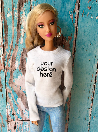 Base Custom Print Thin Crew-neck T-shirt for Doll 1/6-scale, 11.5 Inch, many colors - www.bouutique.com