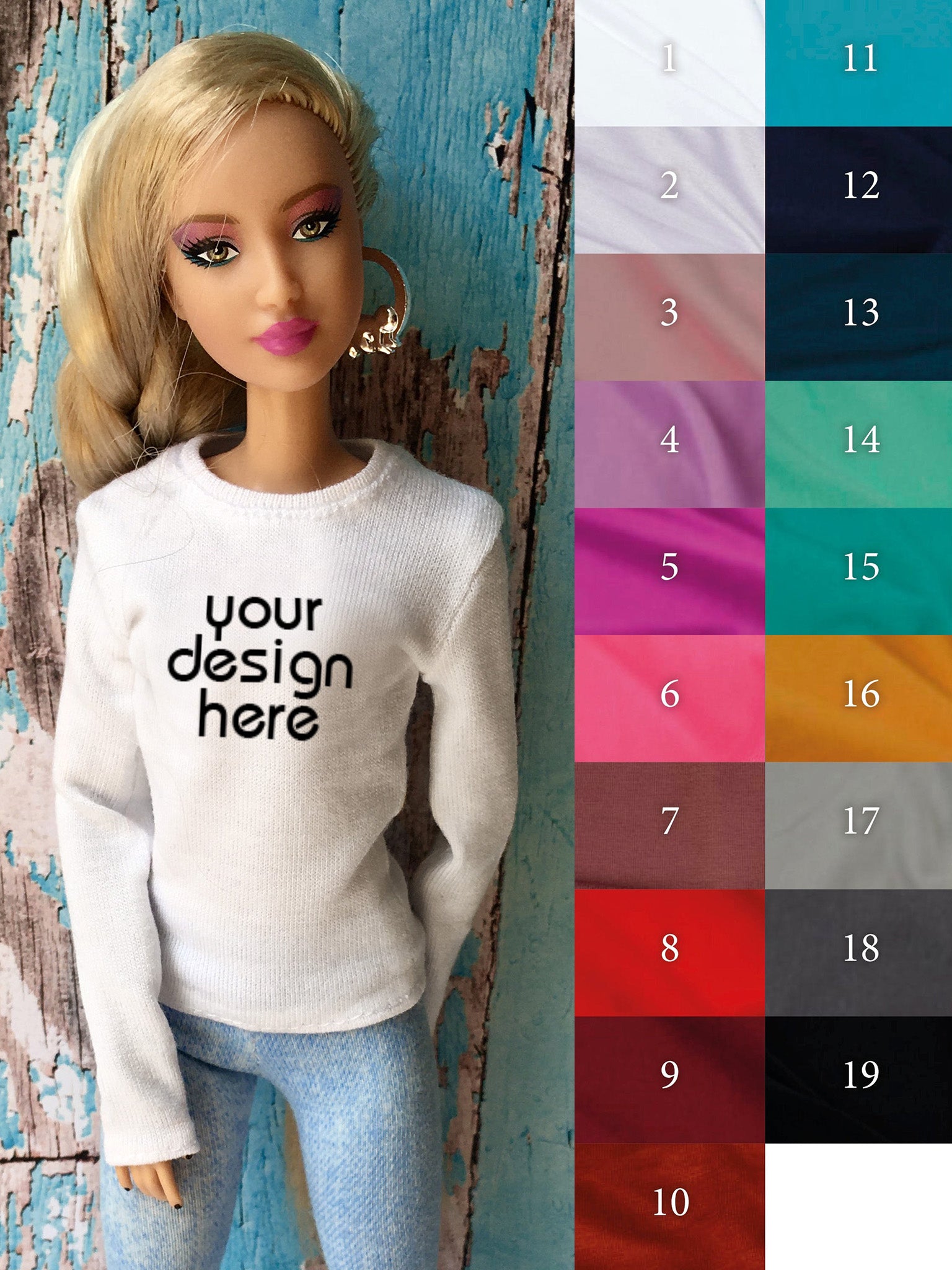 Base Custom Print Thin Crew-neck T-shirt for Doll 1/6-scale, 11.5 Inch, many colors - www.bouutique.com