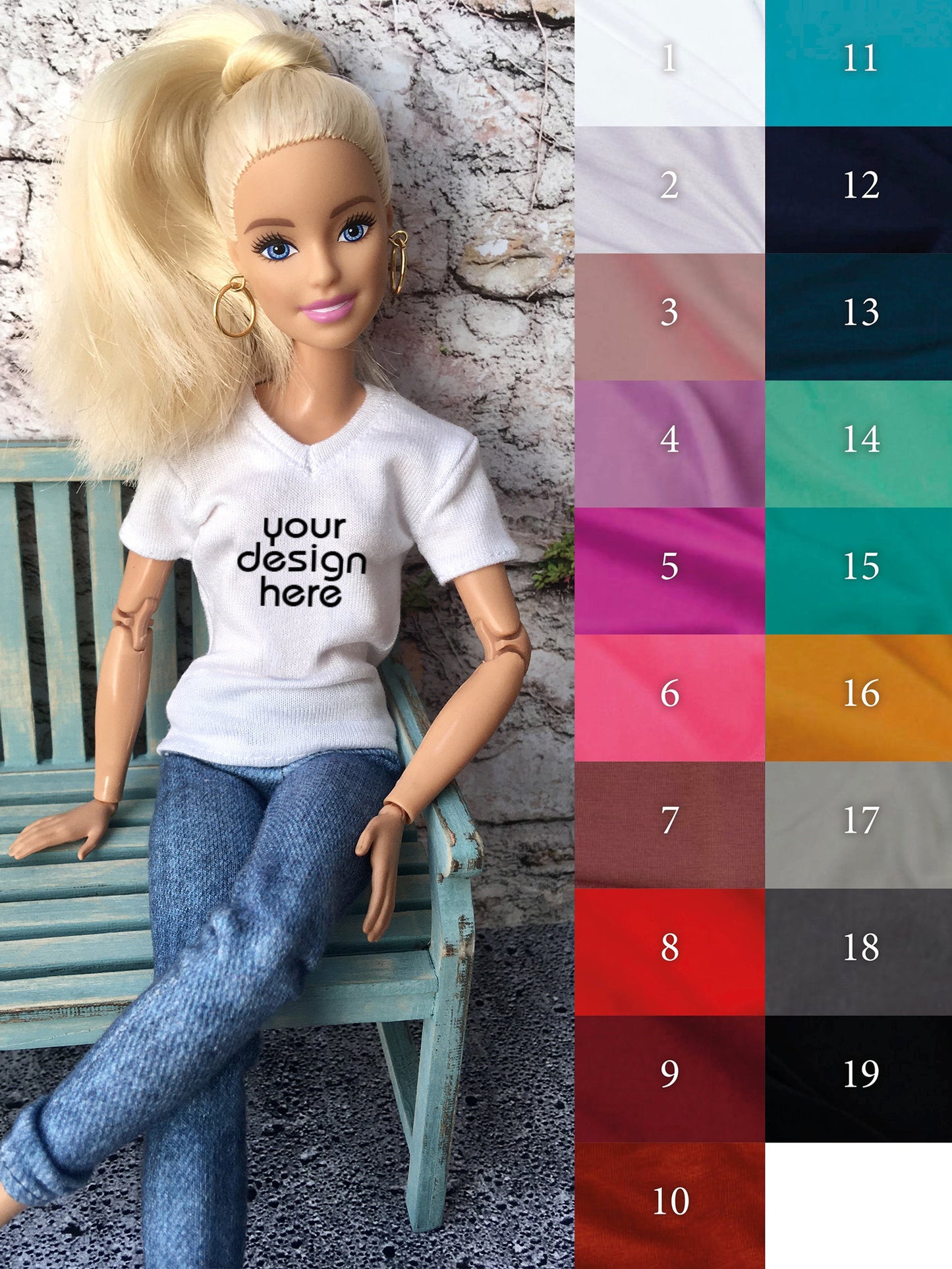 Base Custom Print Thin V-neck T-shirt for Doll 1/6-scale, 11.5 Inch, many colors - www.bouutique.com