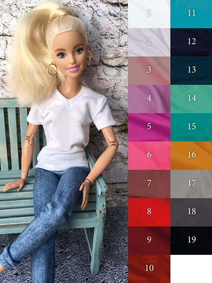 Base Thin V-neck T-shirt for Doll 1/6-scale, 11.5 Inch, many colors - www.bouutique.com