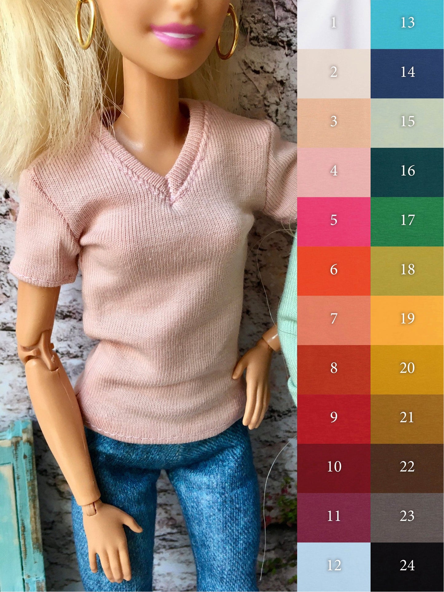 Base V-neck T-shirt for Dolls 1/6-scale, 11.5 Inch, many colors - Bouutique.com