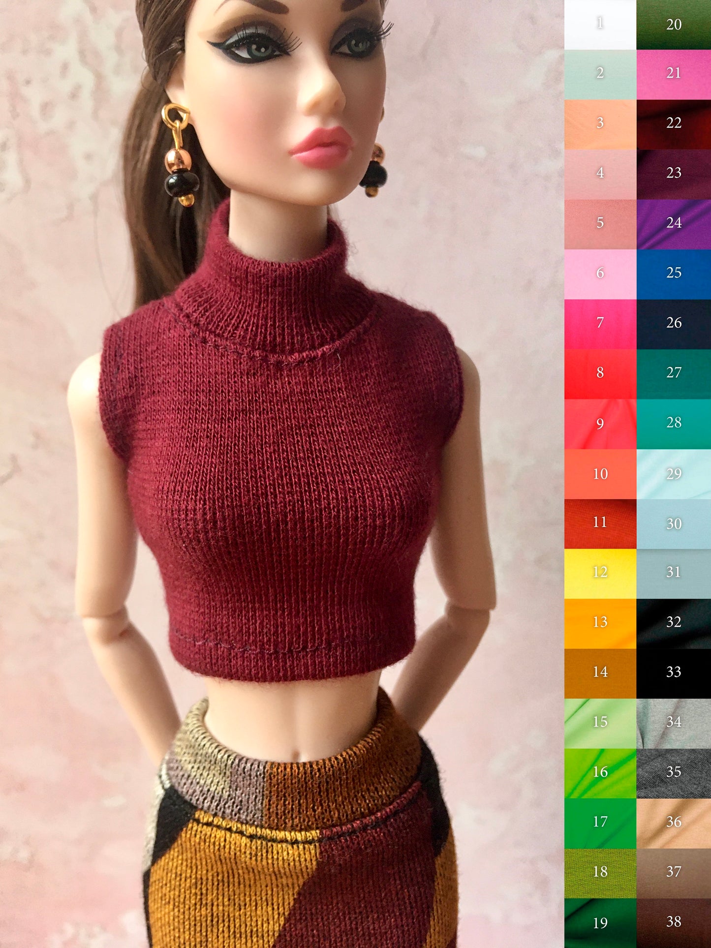 Chic Turtleneck Crop Top for Poppy Parker Doll, many colors - Bouutique.com