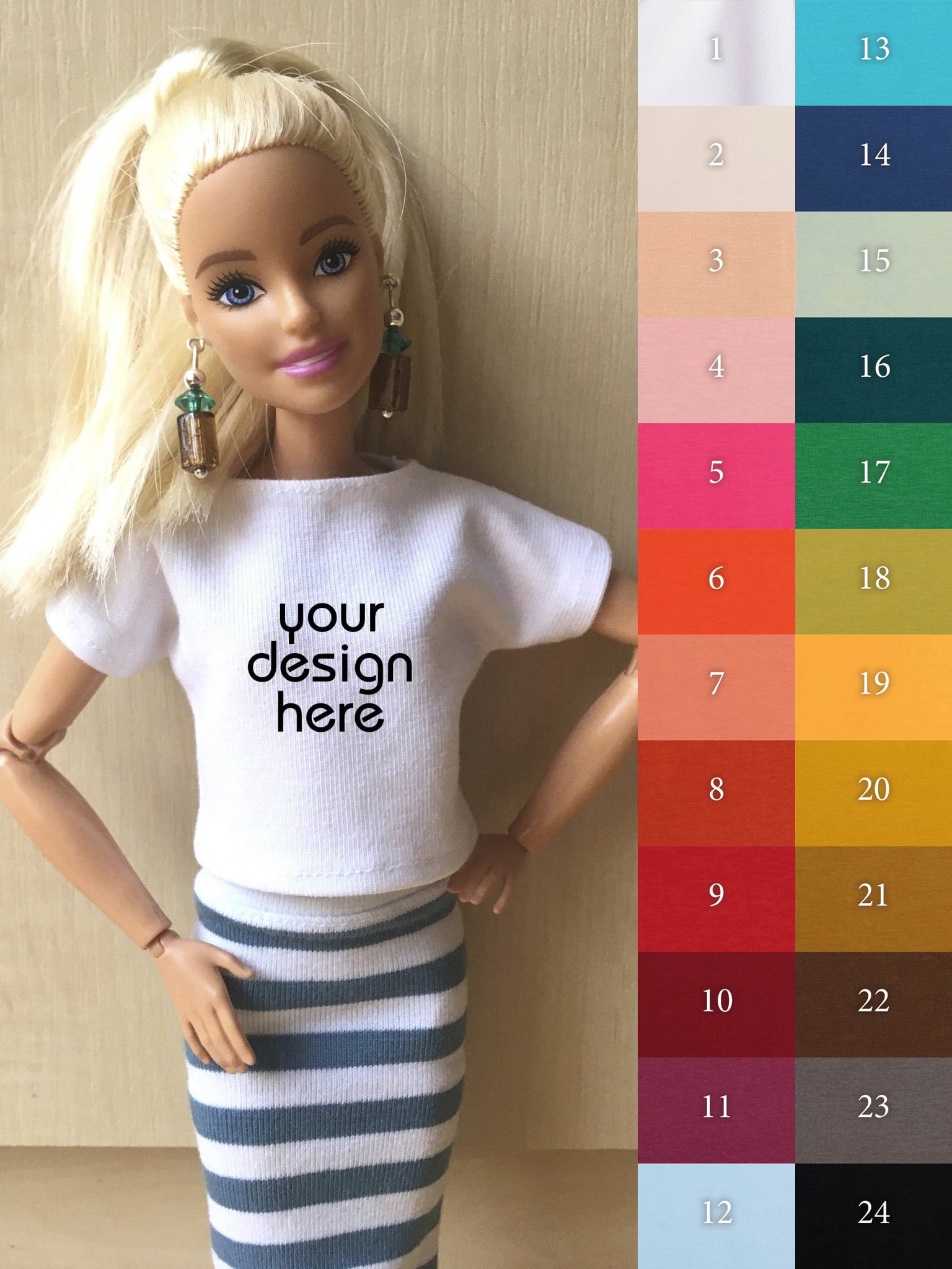 Coast Custom Print Boat Neck T-shirt for Doll 1/6-scale, 11.5 Inch - Bouutique.com