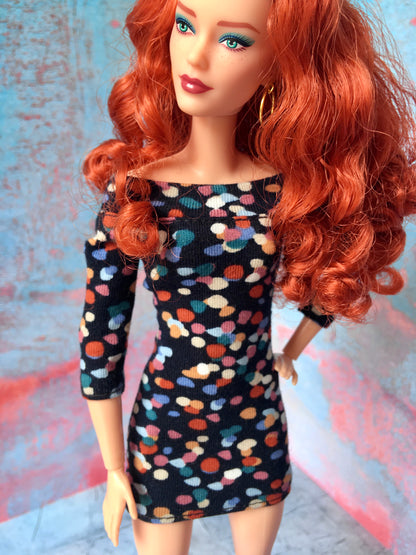 Confetti Mini Off Shoulder Dress for Doll 1/6-scale, 11.5 Inch - www.bouutique.com