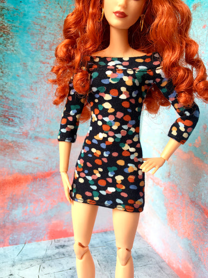 Confetti Mini Off Shoulder Dress for Doll 1/6-scale, 11.5 Inch - www.bouutique.com