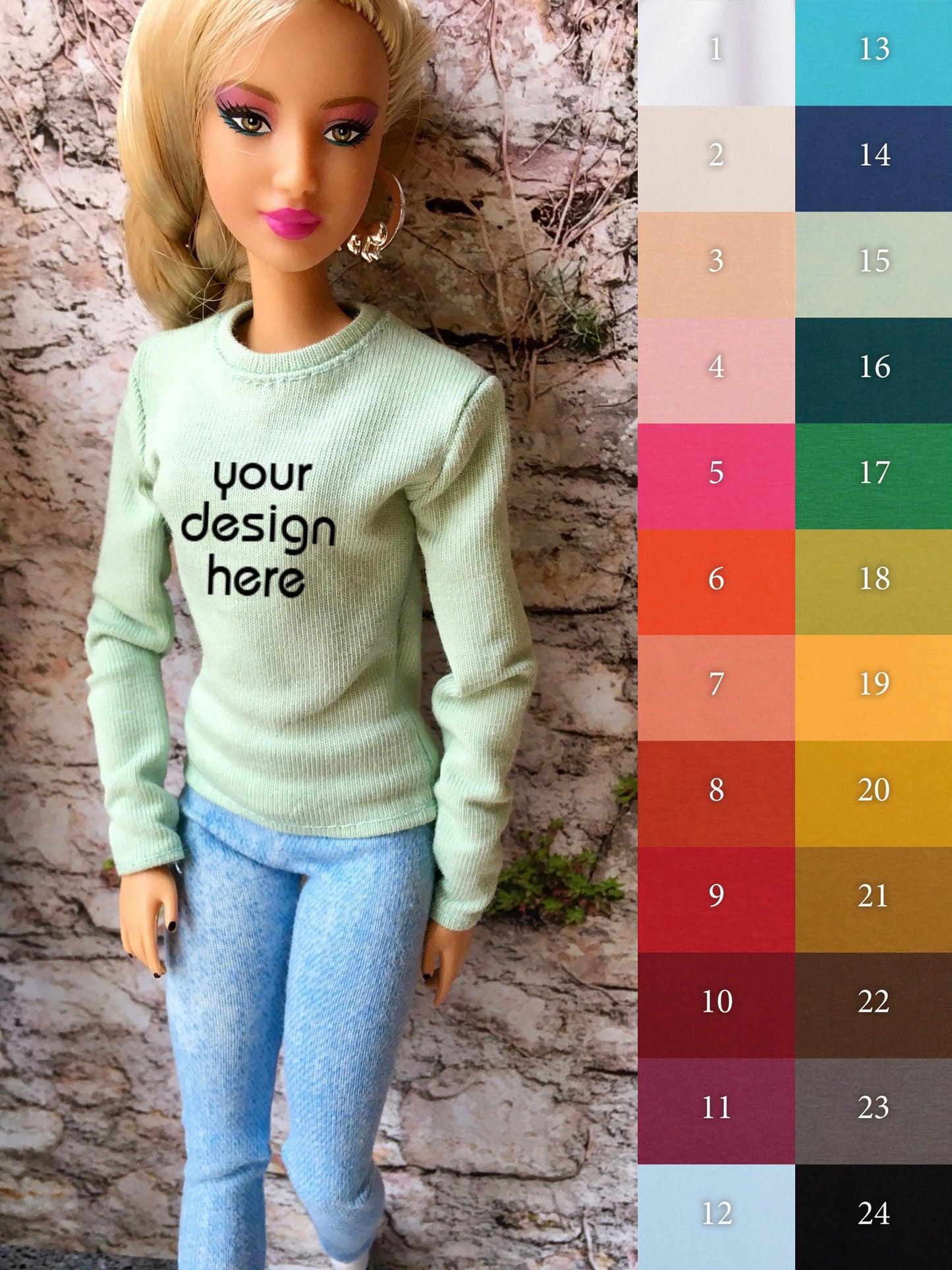 Base Custom Print Crew-neck T-shirt for Dolls 1/6-scale, 11.5 Inch, many colors - Bouutique.com