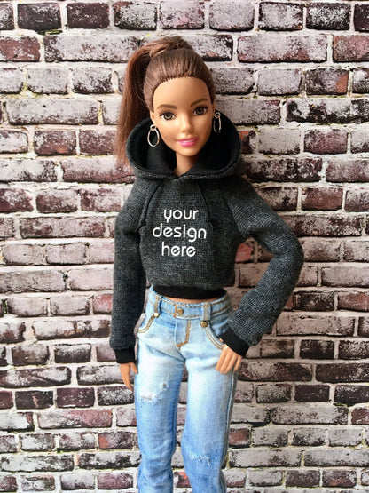 Solid Custom Print Crop Hoodie for Doll 1/6-scale, 11.5 Inch - www.bouutique.com