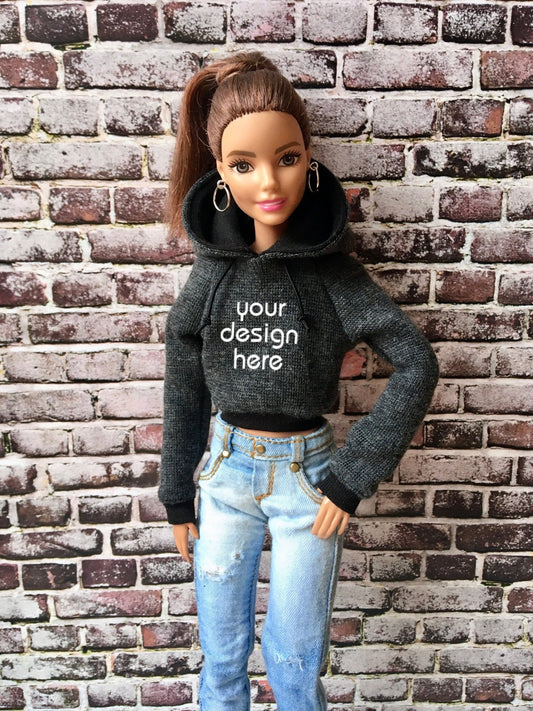 Solid Custom Print Crop Hoodie for Doll 1/6-scale, 11.5 Inch - www.bouutique.com