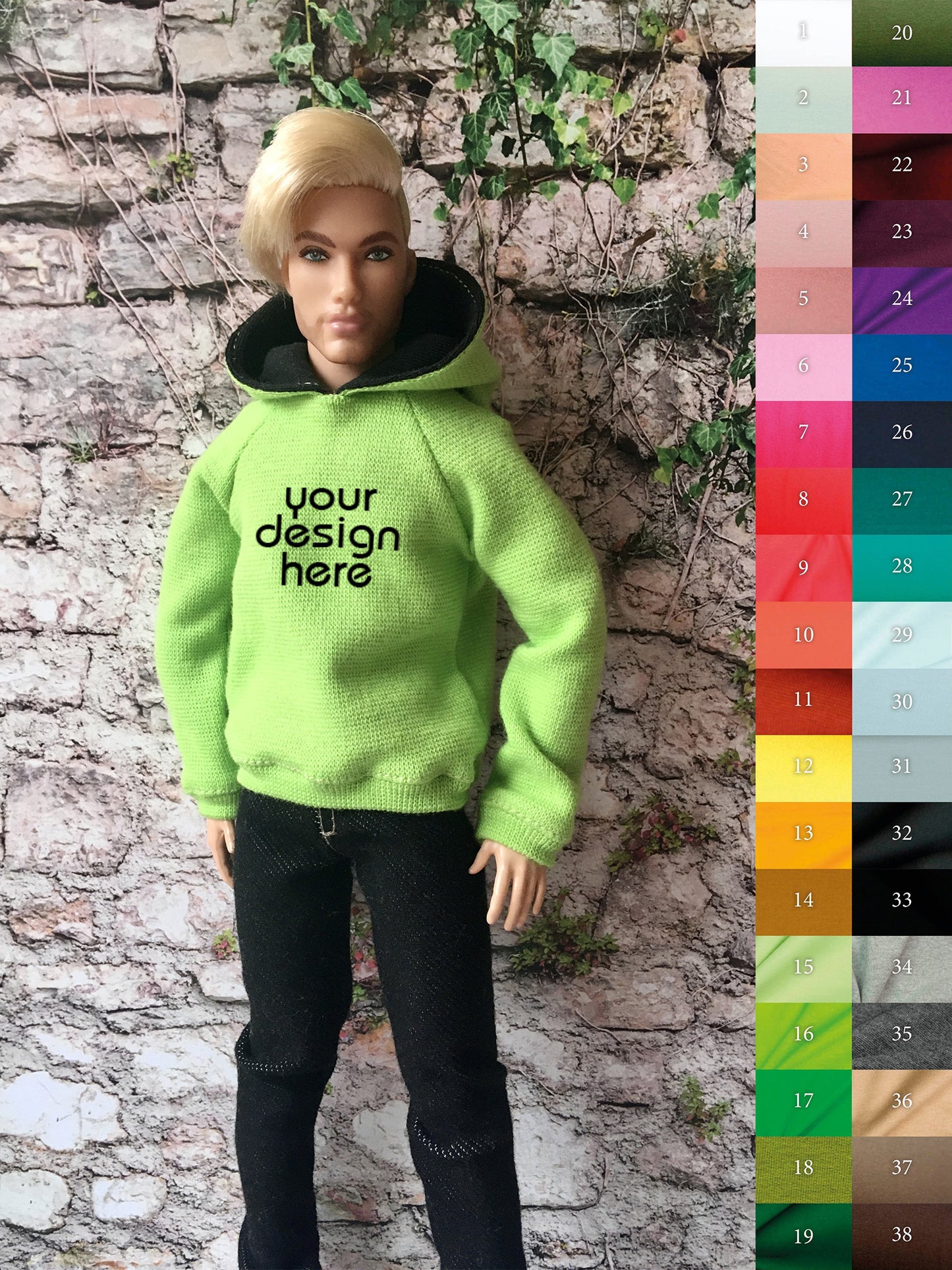 Solid Custom Print Hoodie for Ken Doll - www.bouutique.com