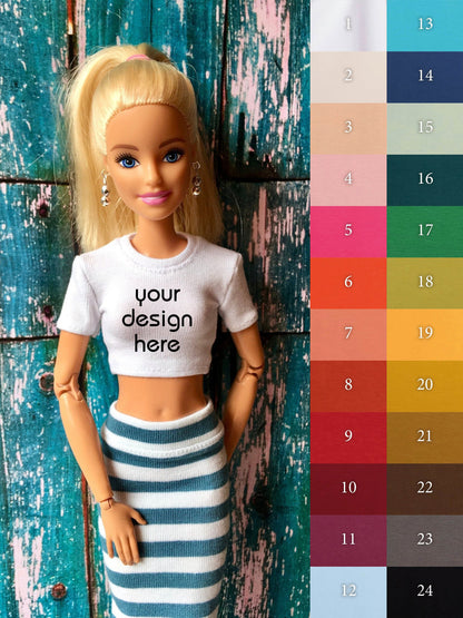 Staple Custom Print Crop T-shirt for Dolls 1/6-scale, 11.5 Inch, many colors - Bouutique.com