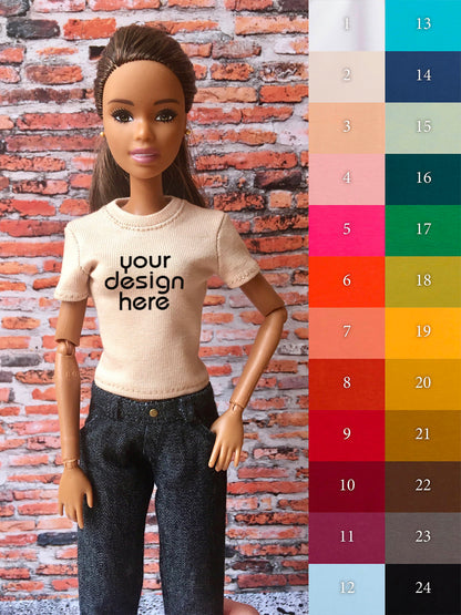 Vital Custom Print Short Sleeve T-shirt for Dolls 1/6-scale, 11.5 Inch - www.bouutique.com