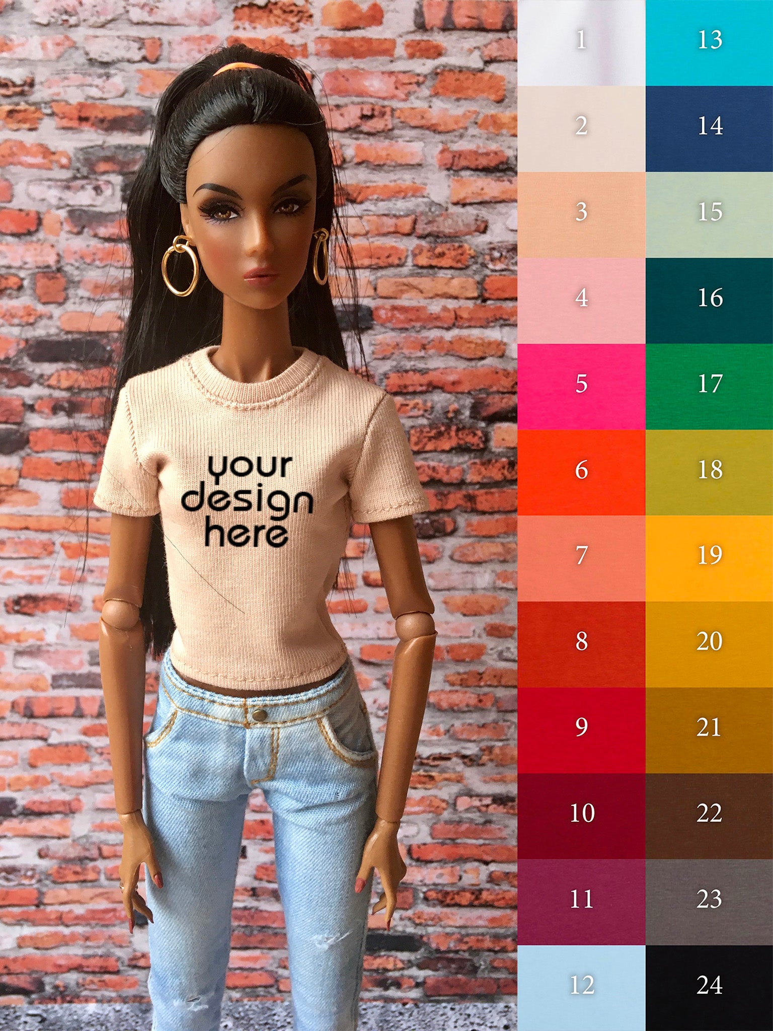 Vital Custom Print Short Sleeve T-shirt for NuFace Integrity Toys Doll 12.5" - www.bouutique.com