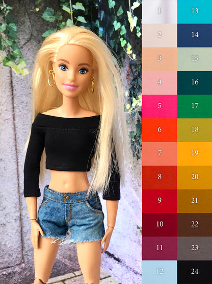 Ebony Off Shoulder Top for Doll 1/6-scale, 11.5 Inch, many colors - www.bouutique.com