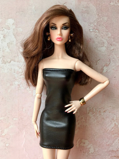 Coal Faux Leather Tube Bandeau Dress for Poppy Parker Doll - Bouutique.com