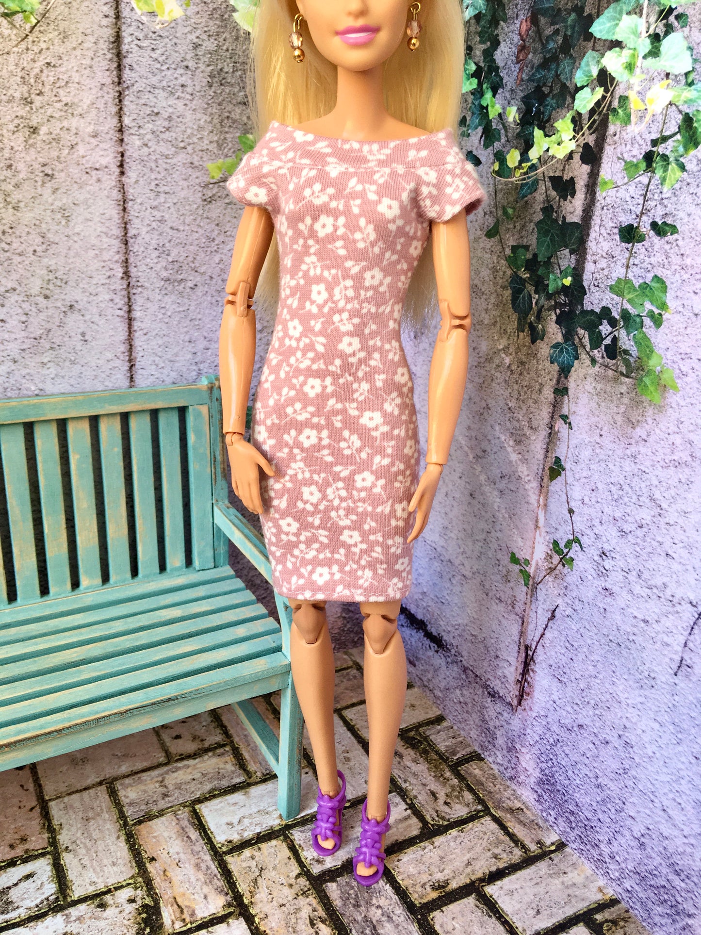 Flower Midi Off Shoulder Dress for Doll 1/6-scale, 11.5 Inch - www.bouutique.com