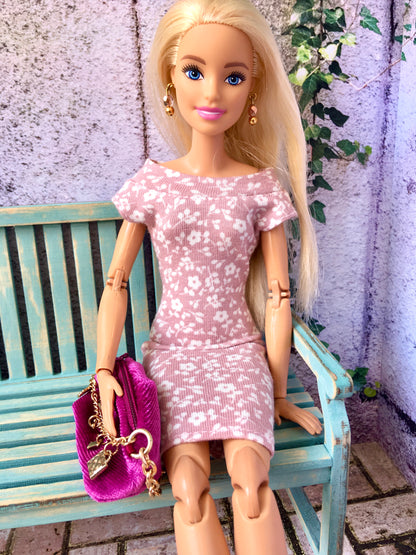 Flower Midi Off Shoulder Dress for Doll 1/6-scale, 11.5 Inch - www.bouutique.com