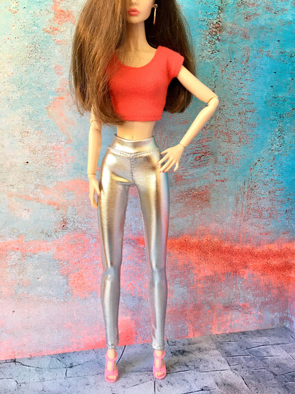 Glimmer Metallic Silver Leggings for Poppy Parker Doll 12 Inch - www.bouutique.com