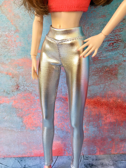 Glimmer Metallic Silver Leggings for Poppy Parker Doll 12 Inch - www.bouutique.com