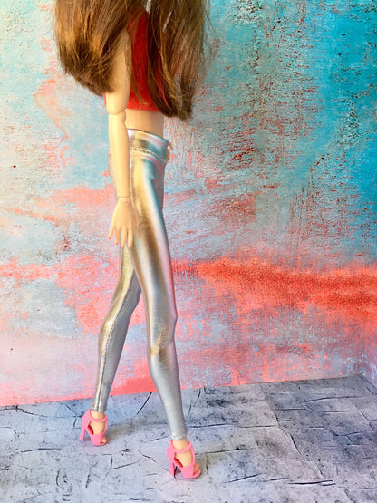 Glimmer Metallic Silver Leggings for Poppy Parker Doll 12 Inch - www.bouutique.com