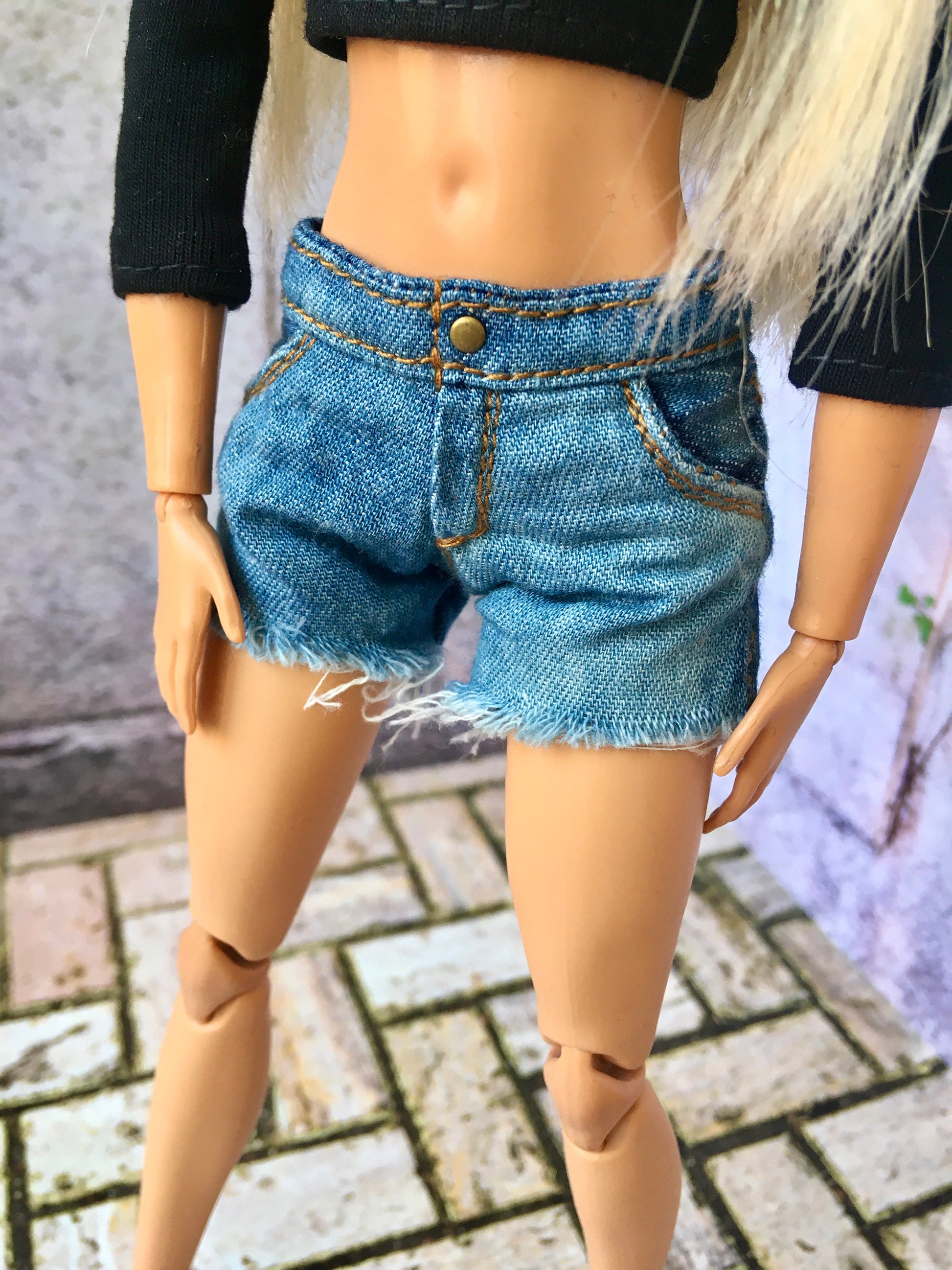 Jemms Washed Denim Shorts for Doll 1/6-scale, 11.5 Inch - www.bouutique.com