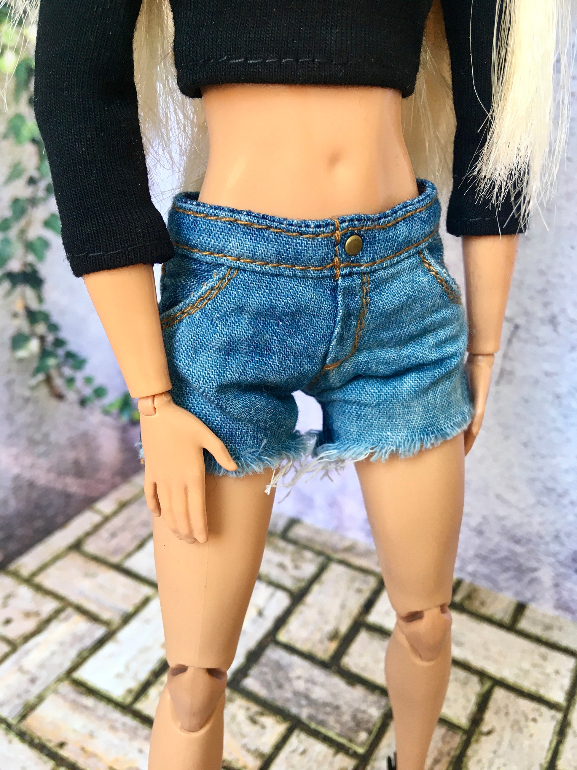 Jemms Washed Denim Shorts for Doll 1/6-scale, 11.5 Inch - www.bouutique.com