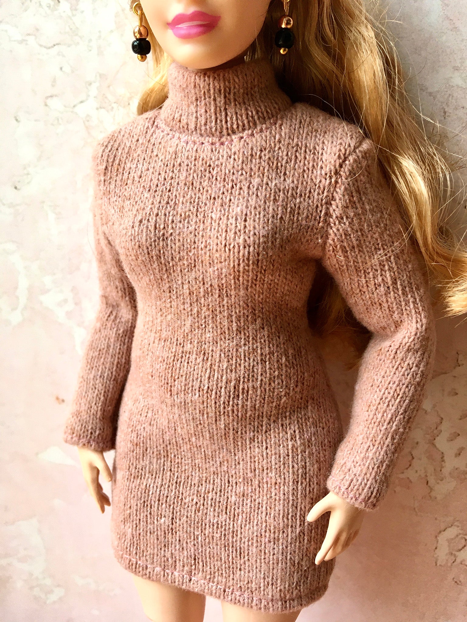 Cozy Knit Turtleneck Dress for Curvy Doll 1/6-scale - www.bouutique.com