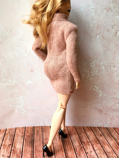 Cozy Knit Turtleneck Dress for Curvy Doll 1/6-scale - www.bouutique.com