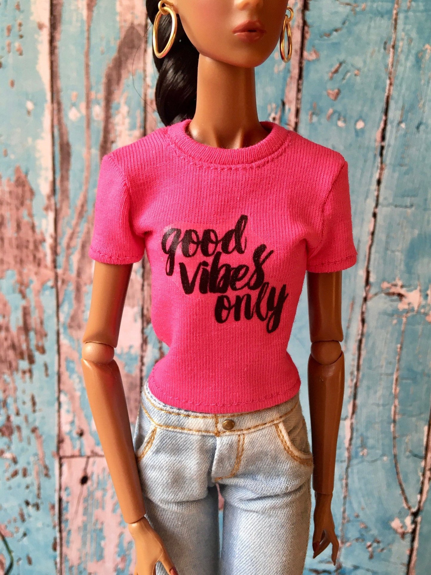 Vital Print T-shirt "good vibes only" Design for NuFace Integrity Toys Doll 12.5" - Bouutique.com