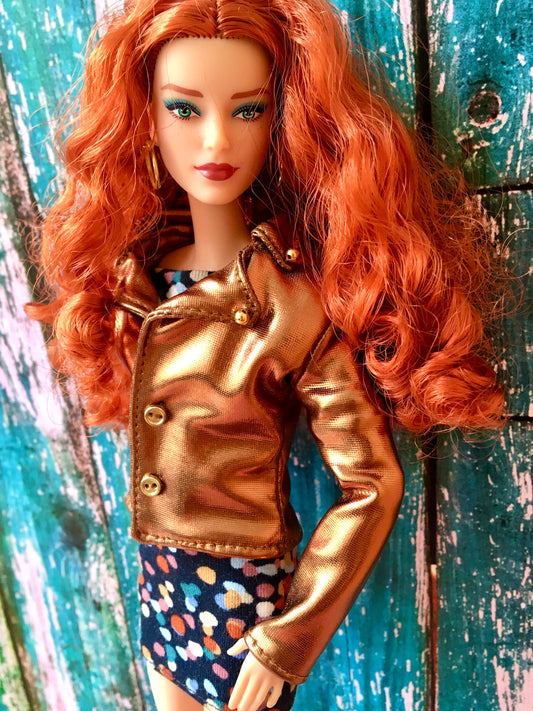 Rogue Faux Leather Bronze Biker Jacket for Doll 1/6-scale, 11.5 Inch - www.bouutique.com