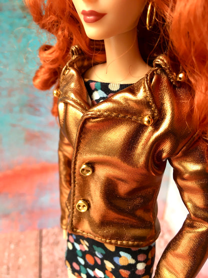 Rogue Faux Leather Bronze Biker Jacket for Doll 1/6-scale, 11.5 Inch - www.bouutique.com