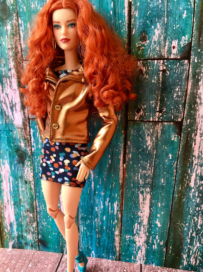 Rogue Faux Leather Bronze Biker Jacket for Doll 1/6-scale, 11.5 Inch - www.bouutique.com