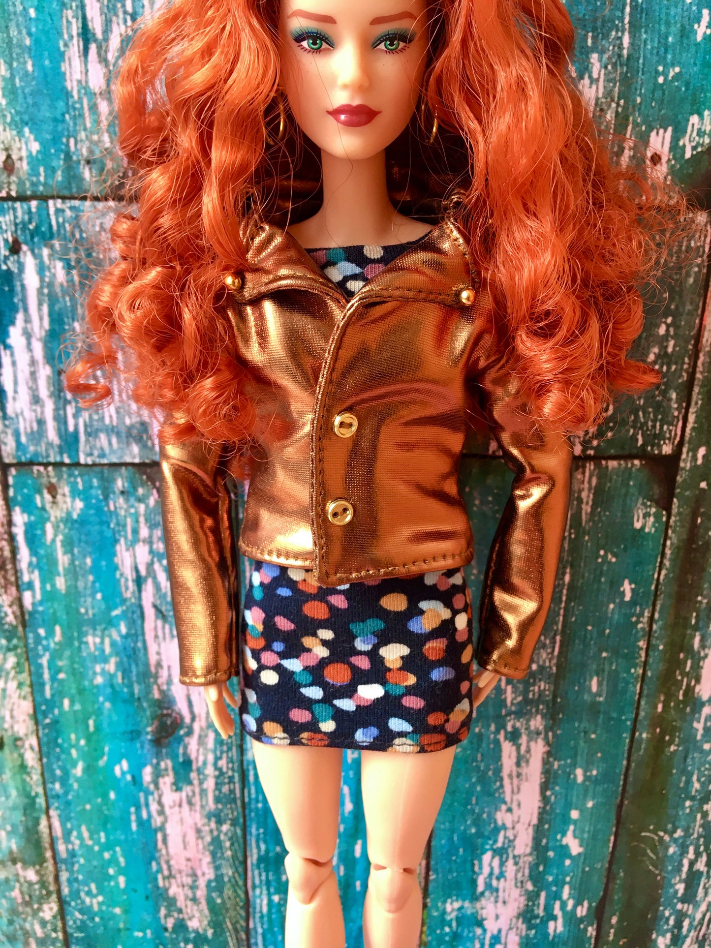 Rogue Faux Leather Bronze Biker Jacket for Doll 1/6-scale, 11.5 Inch - www.bouutique.com