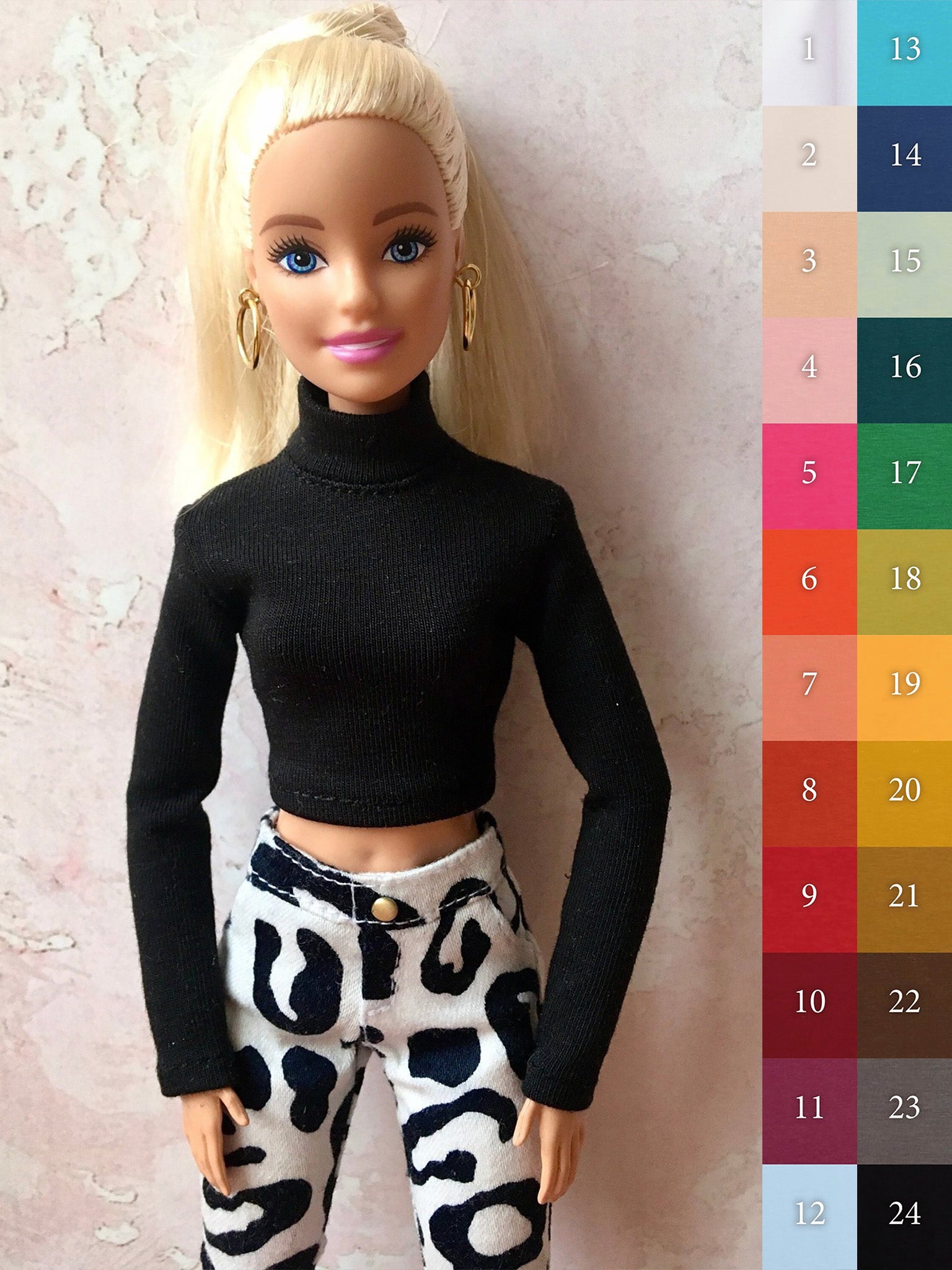 Snug Thin Long Sleeve Turtleneck Crop Top for Doll 1/6-scale, 11.5 Inch, many colors - www.bouutique.com