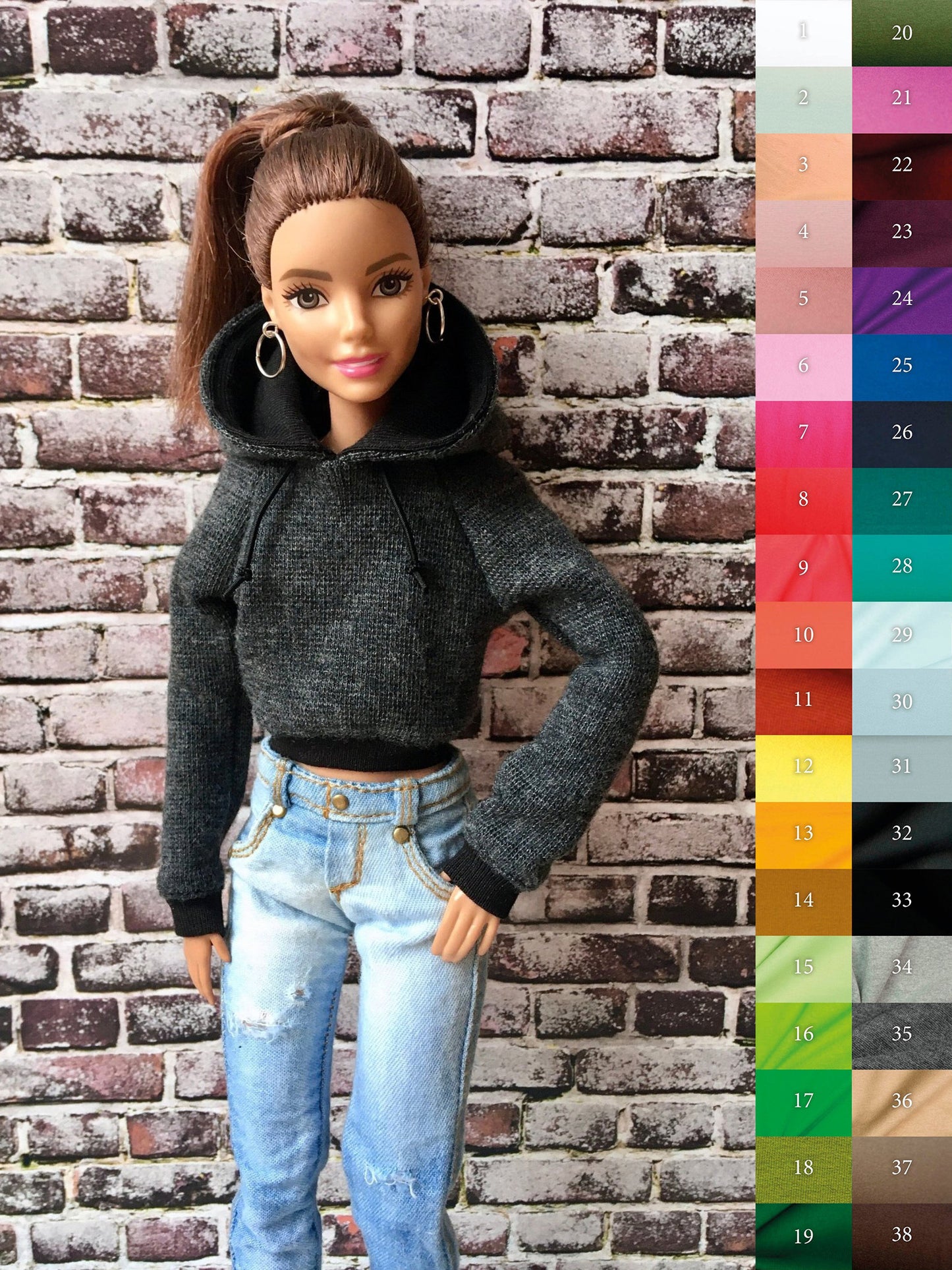 Solid Crop Hoodie for Doll 1/6-scale, 11.5 Inch, many colors - Bouutique.com