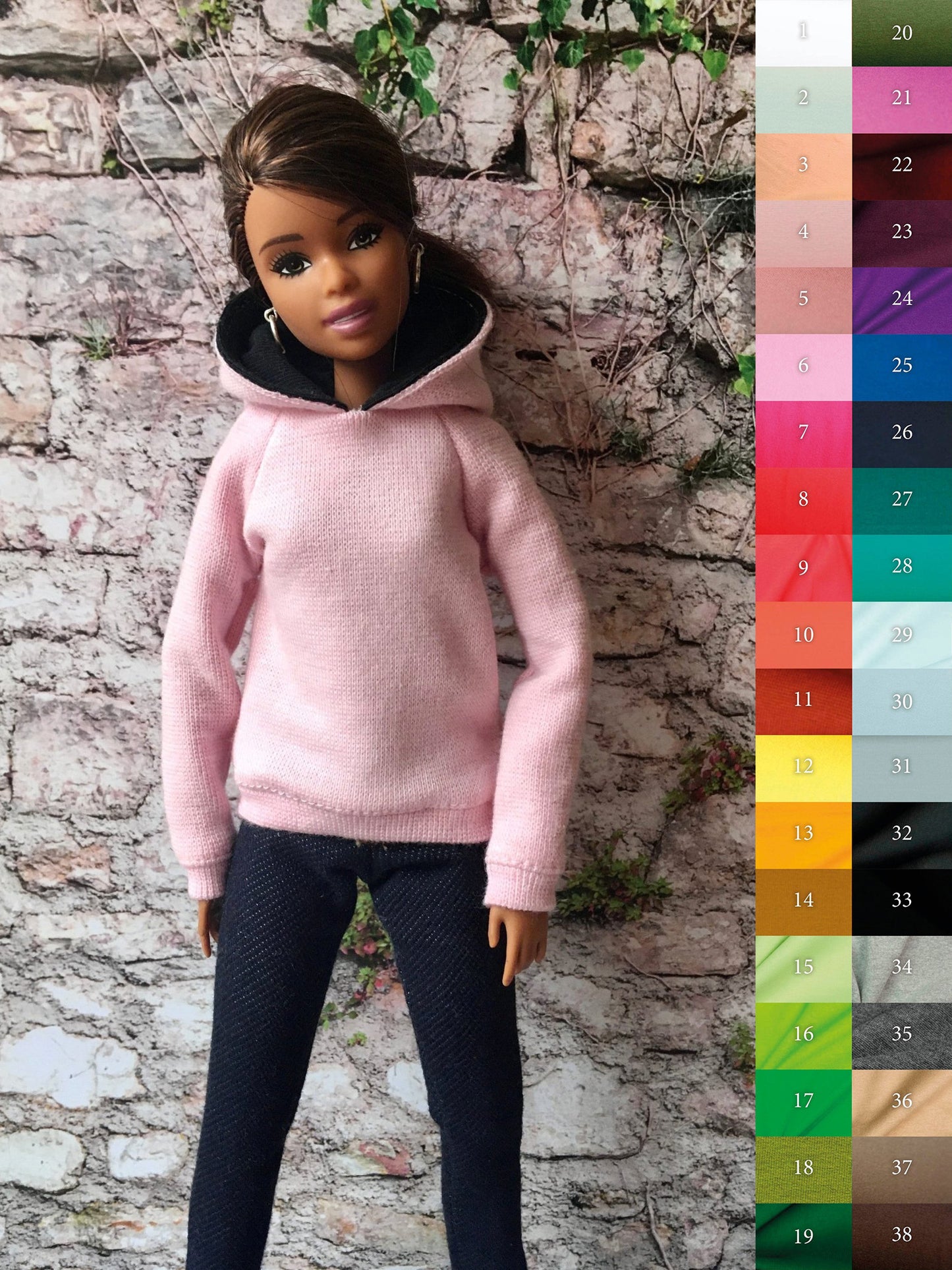 Solid Hoodie for Doll 1/6-scale, 11.5 Inch, many colors - Bouutique.com