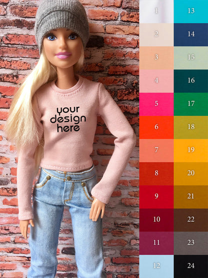 Vital Custom Print Long Sleeve T-shirt for Doll 1/6-scale, 11.5 Inch - www.bouutique.com