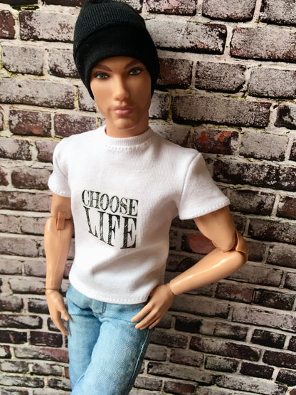 Vital Printed T-shirt "Choose Life" Design for Ken Doll, many colors - www.bouutique.com