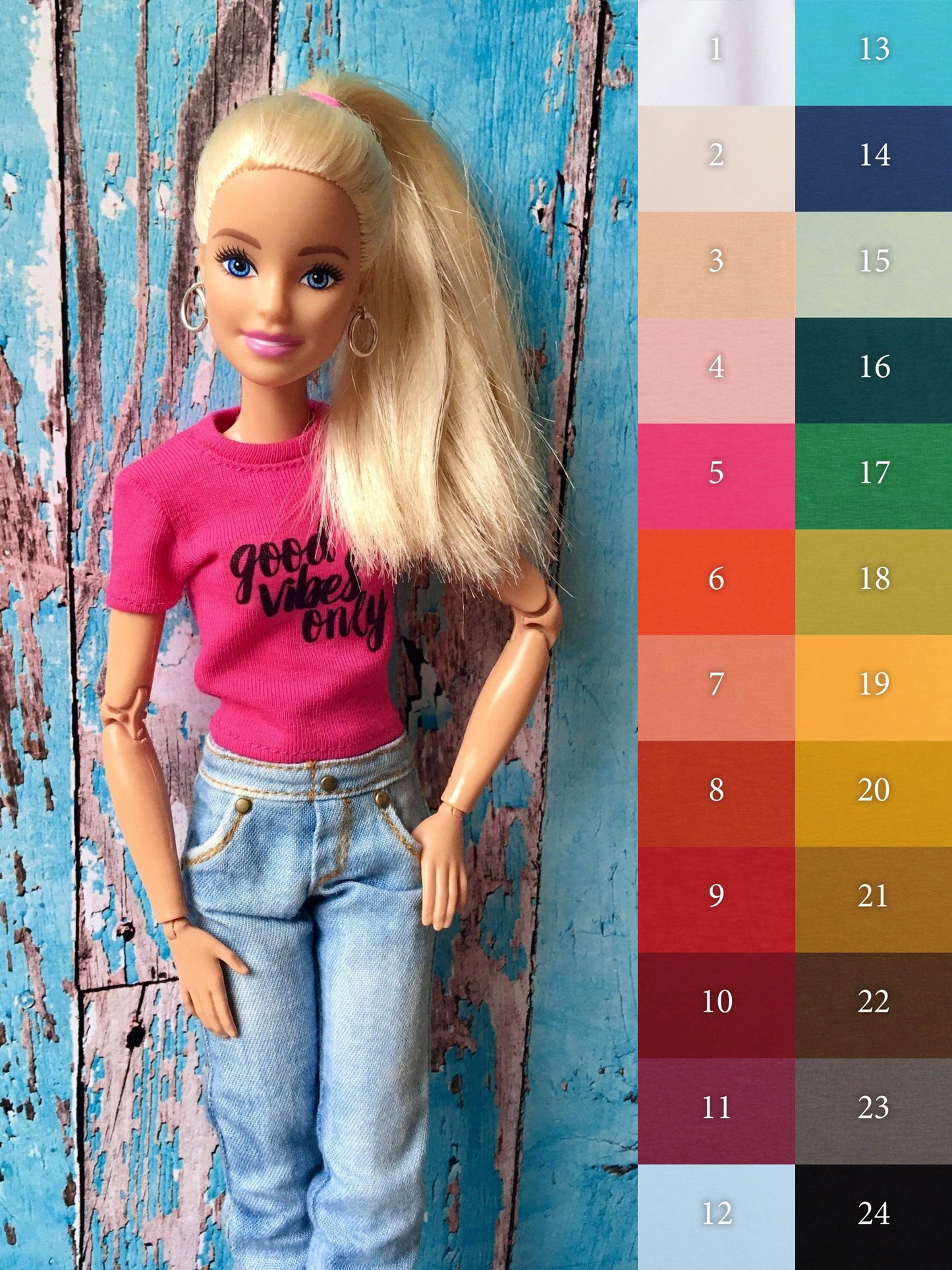 Vital Printed T-shirt with "good vibes only" Design for Doll 1/6-scale, 11.5 Inch - Bouutique.com