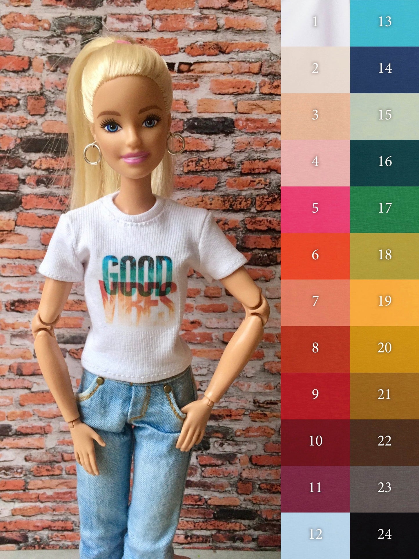 Vital Print T-shirt "good vibes" Design for Doll 1/6-scale, 11.5 Inch - Bouutique.com