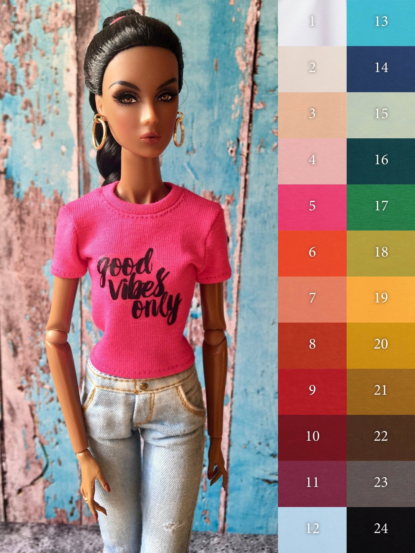 Vital Print T-shirt "good vibes only" Design for NuFace Integrity Toys Doll 12.5" - Bouutique.com