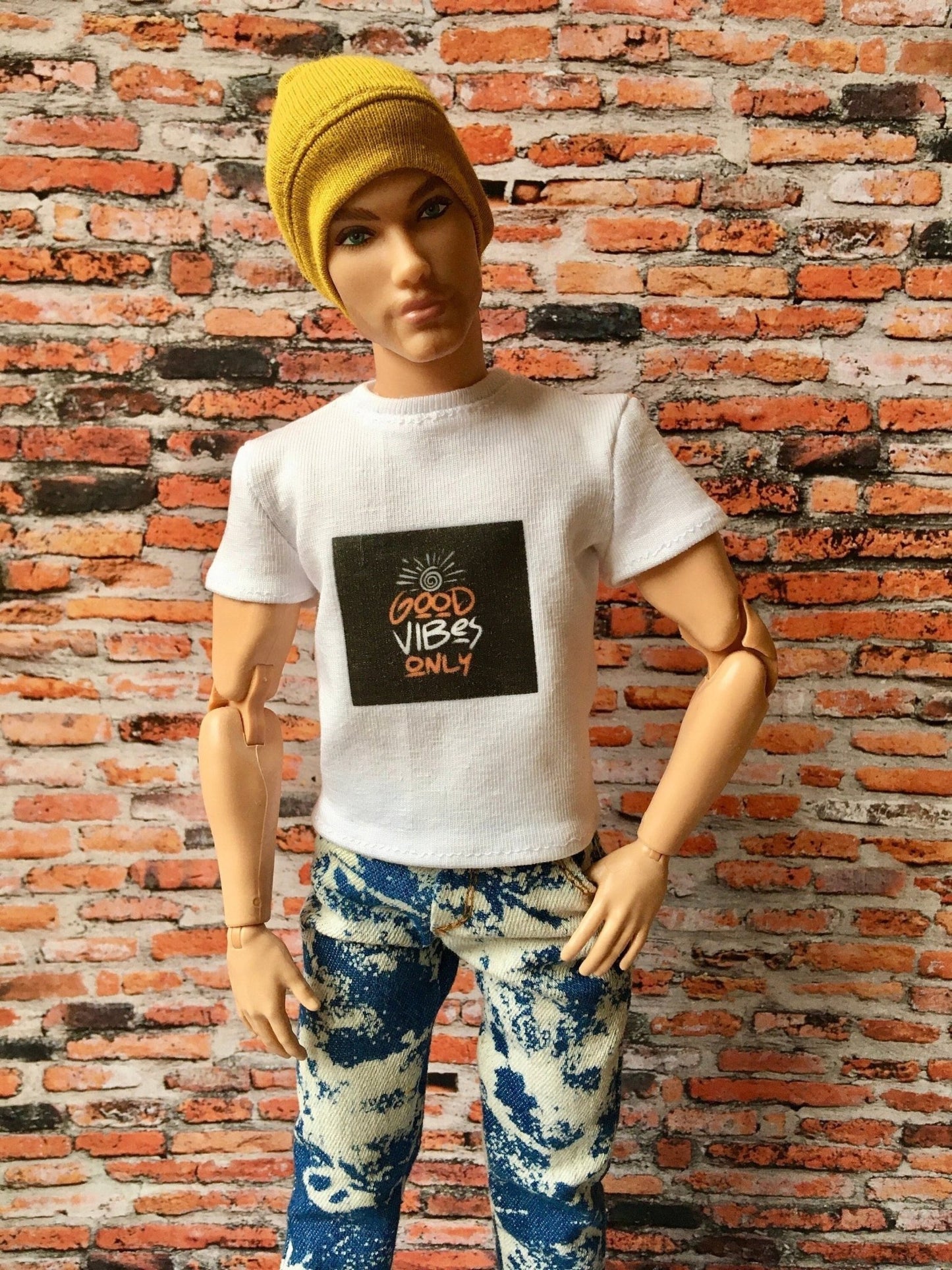 Vital Printed T-shirt "Good Vibes Only" Design for Ken Doll, many colors - www.bouutique.com