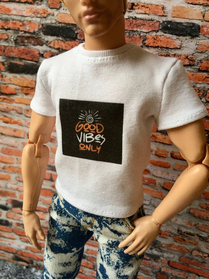 Vital Printed T-shirt "Good Vibes Only" Design for Ken Doll, many colors - www.bouutique.com