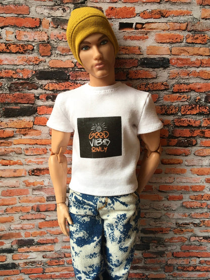 Vital Printed T-shirt "Good Vibes Only" Design for Ken Doll, many colors - www.bouutique.com