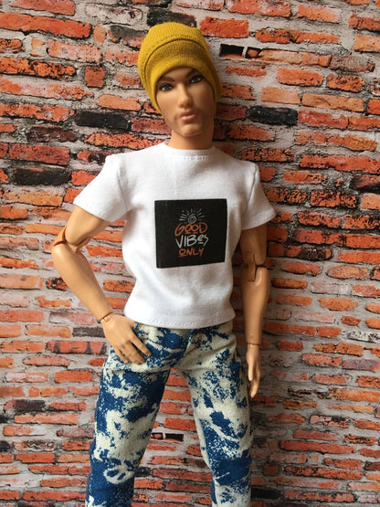 Vital Printed T-shirt "Good Vibes Only" Design for Ken Doll, many colors - www.bouutique.com