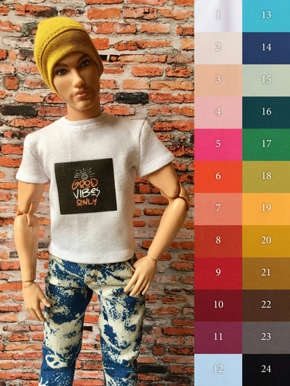 Vital Printed T-shirt "Good Vibes Only" Design for Ken Doll, many colors - www.bouutique.com