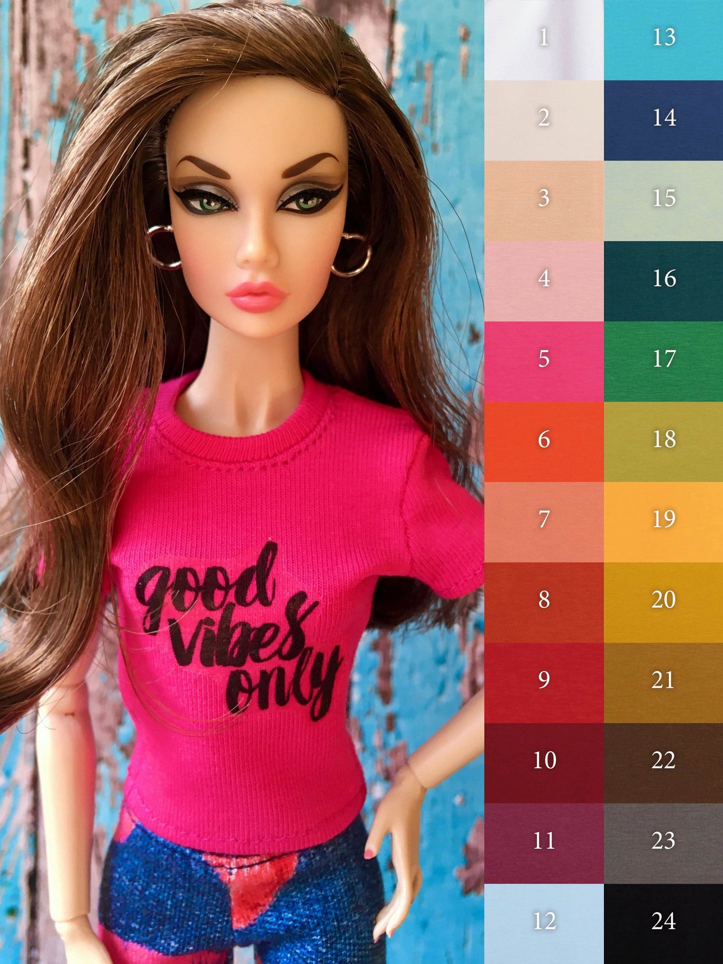 Vital Print T-shirt "good vibes only" Design for Poppy Parker Doll, many colors - Bouutique.com