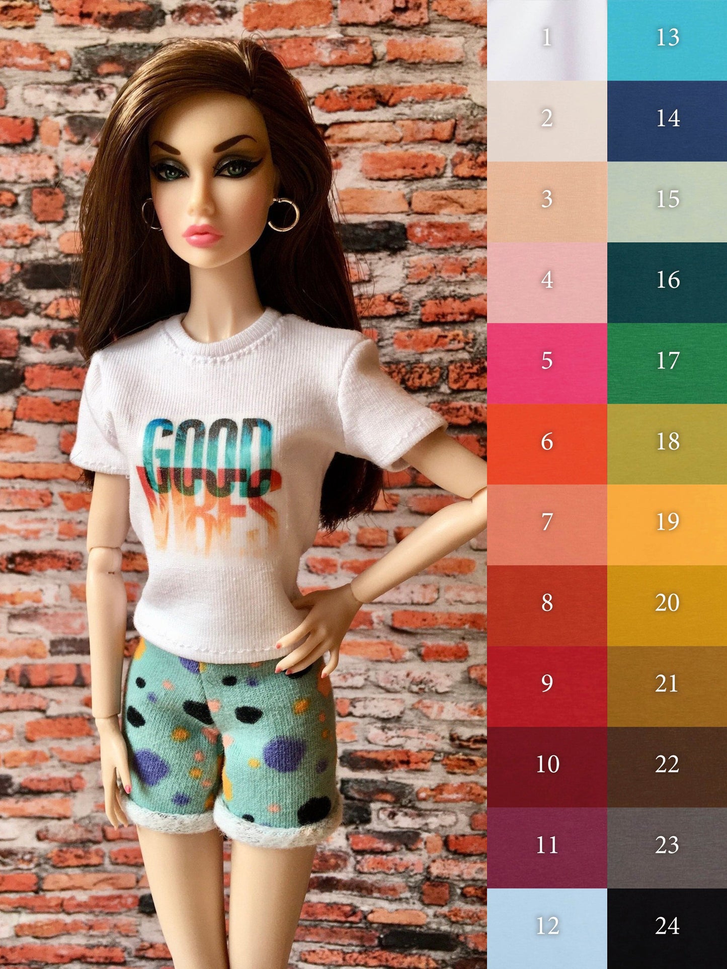 Vital Print T-shirt "good vibes" Design for Poppy Parker Doll, many colors