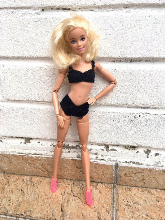 Wave Black Knitted Bikini for Dolls 1/6-scale, 11.5 Inch - Bouutique.com