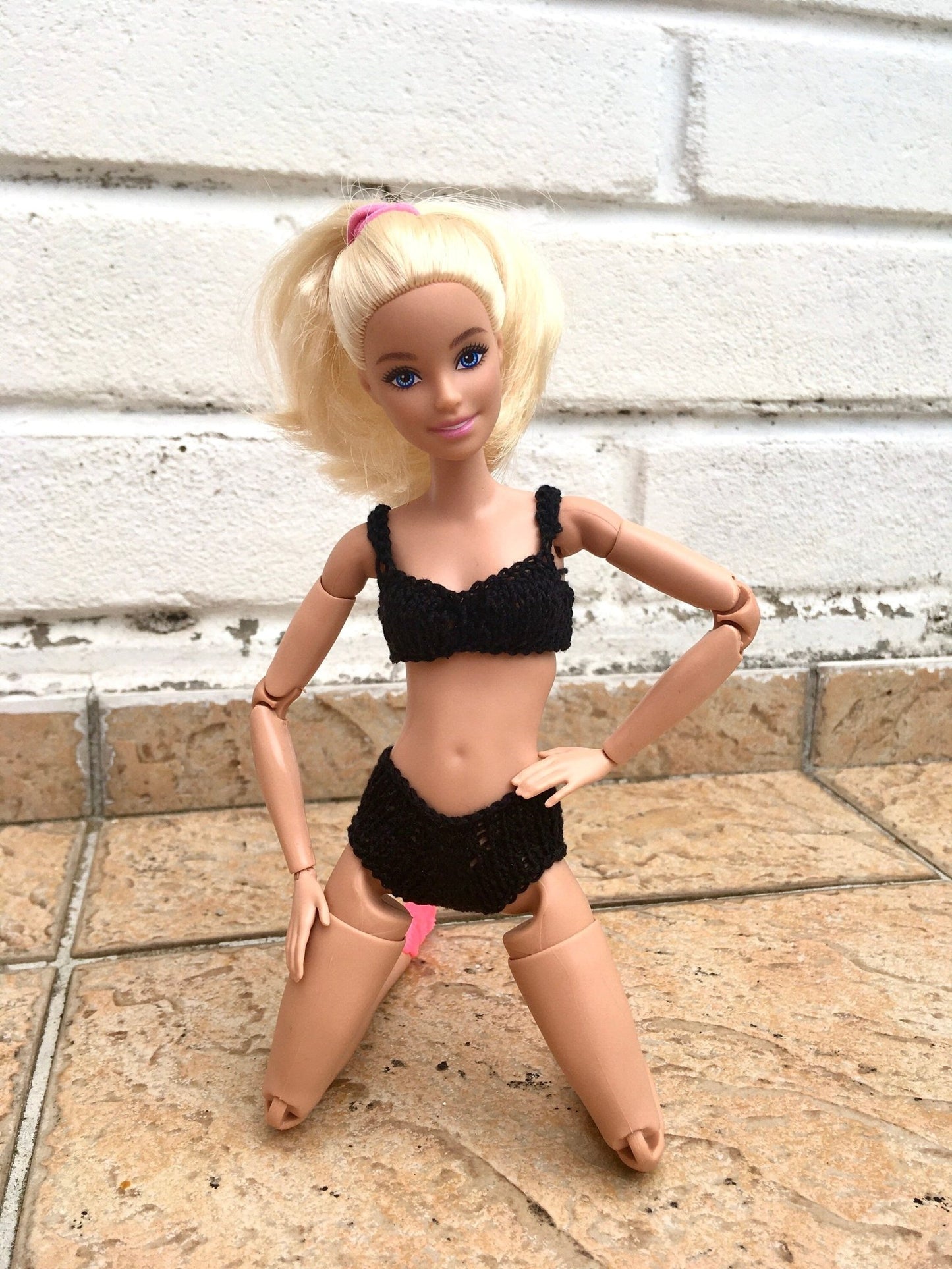 Wave Black Knitted Bikini for Dolls 1/6-scale, 11.5 Inch - Bouutique.com