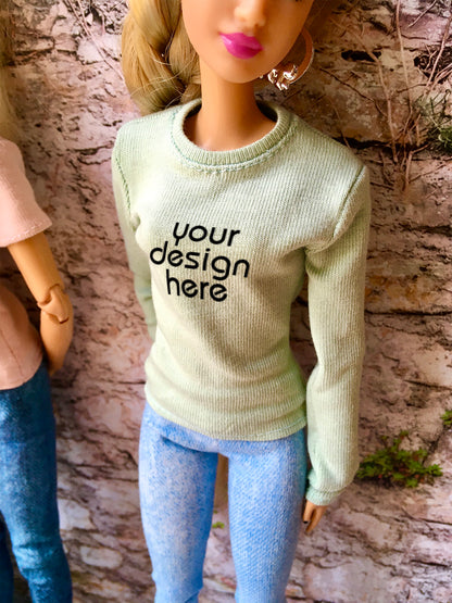 Base Custom Print Crew-neck T-shirt for Dolls 1/6-scale, 11.5 Inch, many colors - Bouutique.com